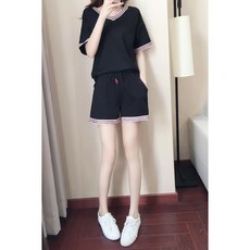 5CENT V領短袖短褲套裝 寬鬆休閒兩件式運動服