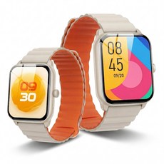 ebeiya 통화가능 스마트워치 대화면 운동측정 알림 확인 가능한, 블루투스, 4.65cm, 베이지+오렌지
