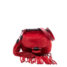 구찌 중고 2016-2025 스몰 스웨이드 뱀부 누보 프린지 크로스 백