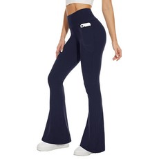 Sundwudu 여성용 블랙 플레어 요가 팬츠 - 부드러운 하이 웨이스트 부츠컷 레깅스 톨 & 롱 부츠레그 팬츠 여성용 라이트 블루 L, Large, 네이비 블루 포켓