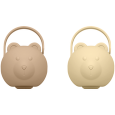티지엠 국산 유아용 곰돌이 노리개 젖꼭지 보관 케이스, 탄 브라운 + 베이지, 2개