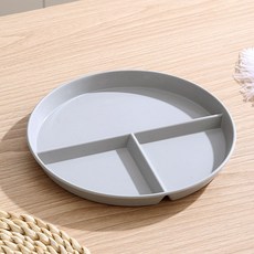 【餐盘】【三格分餐盘】小麥秸稈防摔【家用盤子】【高颜值分菜盘】, 1個, 浅灰色, 浅灰色