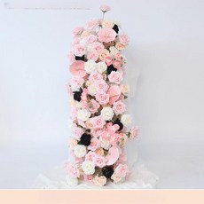 인조 장미 조화 결혼식 생화같은 인테리어 꽃다발 라넌큘러스 성묘 꽃장식 센터피스, 블랙 핑크 맘리 1m