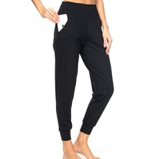 Kcutteyg 주머니가 있는 여성용 조거 팬츠 경량 빠른 건조 운동용 부드러운 바지 체육관 요가 러닝용 블랙. XS