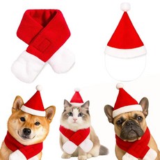 KEPATO 강아지 크리스마스 모자 및 스카프 세트 반려동물 산타 홀리데이 코스튬 벨크로 스카프가 있는 조절 가능한 고양이 모자 소형 중형 반려동물용 모자_155407, KEPATO 강아지 크리스마스 모자 및 스카프 세트,