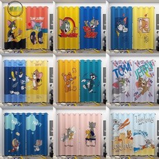 墟里居 貓和老鼠窗簾卡通兒童房免打孔臥室遮光男孩女孩可愛小孩遮陽短簾, 3263/3264貓和老鼠,寬1.8*2.7m打孔一片