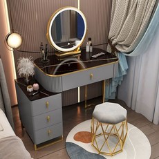 가구 거울수납장 화장대 세트 럭셔리 공주 서랍장 북유럽, 인공보드, 그레이블랙 70cm 세트(새둥지의자)