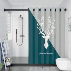 臺灣熱銷 浴簾套裝隔斷簾免打孔浴室伸縮桿臥室窗簾桿羅馬孔浴簾防浴室遮擋, （桿+浴簾+擋水條3件套）@花灑貓咪★★,墻寬120到140簾寬180到高200釐, 1個