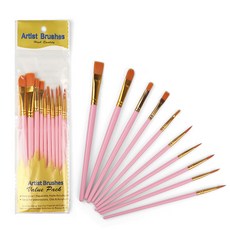 BVSTUDIO 수채화 아크릴 유화 다용도 붓 세트 10종, 핑크, 1세트