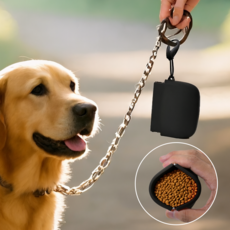 자동 폐합 휴대용 실리콘 강아지 간식 트릿백 다용도 수납 파우치, 1개, 블랙