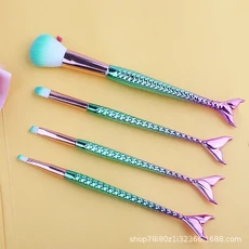 4pcs 전문 인어 메이크업 브러쉬 세트 아이 섀도우 아이 라이너 뷰티 메이크업 브러쉬 도구 눈썹 미, 04 Green set
