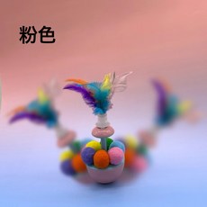 DFMEI 貓咪玩具自嗨解悶神器羽毛球不倒翁耐抓耐咬逗貓棒小貓玩耍逗貓球, 1個, 粉底-(不倒翁)