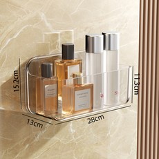 免打孔浴室置物架 牆壁掛式化妝品收納架 PET塑膠瀝水置物架, 透明