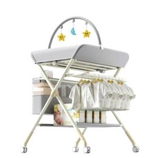 多功能嬰兒照護台 換尿布洗澡收納 附浴盆, 灰色 雙層玩具款