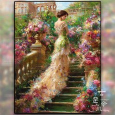 심스타 실십자수 꽃과 웨딩드레스 여인 여자 소녀 도안 프린트 패키지 diy, 1개, 면사3가닥자수 40x50cm