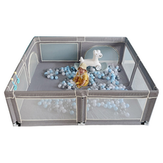 台灣現貨SGS檢驗兒童遊戲圍欄，加厚加高安全圍欄，嬰兒安全柵欄透氣寵物圍欄, 亞麻灰（127*127）