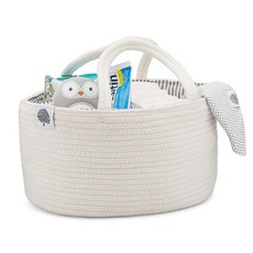 Parker Baby Rope Diaper Caddy Organizer - Nursery Storage Bin and Car Organizer for Diapers and Bab, 화이트, 1개