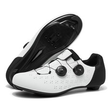 로드바이크 클릿슈즈 평페달 통기성 사이클링 자전거신발 산악자전거 라이딩용, 260, E_클릿 화이트블랙 슈즈