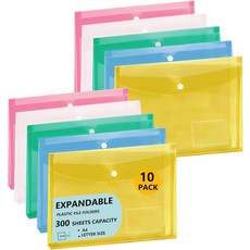 스냅 클로저가 있는 빈디텍 10팩 플라스틱 봉투 라벨 포켓이 가능한 파일 투명 편지 및 A4 홈 스쿨 오 정리 보관 다양한 색상