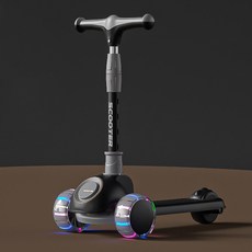 Neirny 어린이 킥보드 접이식 아동용 클래식 유아 퀵보드 LED 발광 수동 바퀴, 블랙, 1개