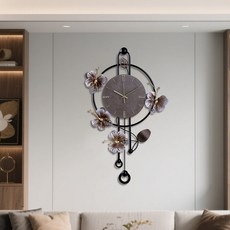 블랙 프레임 금속 벽시계 버터플라이 플라워 투명 디자인 럭셔리 아트 무소음 인테리어 소품 거실 침실 집들이선물, brown