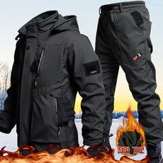 Yunivo 겨울 남자 기모 작업복 방풍 방수 등산복 따뜻한 야외 낚시복 편안한 스포츠 상하의 세트