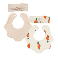 AVAUMA 圍兜頭帶 格紋 1入+雲朵造型 1入, 03 胡蘿蔔組合