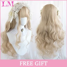 LM 곱슬 긴 물결 모양의 검은 금발 하이라이트 여성에게 적합한 푹신한 앞머리가 있는 합성 하이브리드 매, 11 LIANGMO