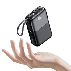 아우스힐 PD 22.5W QC3.0 고속충전 케이블 일체형 대용량 보조배터리 20000mAh, 블렉