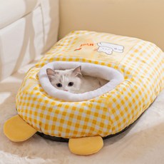 벤스투 포근한 고양이 침낭 이불 숨숨집, 1개, 옐로우