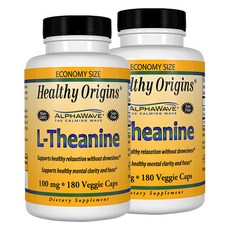 Healthy Origins L-茶氨酸無糖無麩質素食膠囊 100mg, 180顆, 2罐
