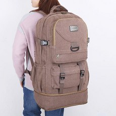 CAOGEN 復古厚帆布雙肩包 可擴容60L 登山旅行背包, 咖啡