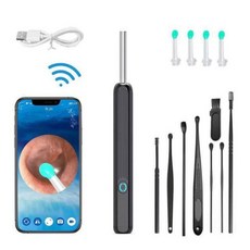 내시경 귀이개 귀청소 귀파개 무선 구강 수입 귀지청소 스푼 발광 운하 Earsight, NE3 블랙+8종 세트, 1개