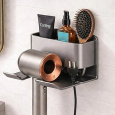 4PAS 무타공 수납형 드라이기 거치대 드라이 걸이 거치대 홀더, 매트 그레이, 1개