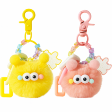 다은랜드 폼폼이 키링 먼지인형 키링 열쇠고리 1+1, 핑크 엘로우, 1개