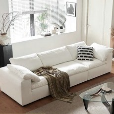 意式亞麻布藝沙發組，奶油侘寂風，羽絨模塊雲朵沙發，客廳設計師款, 雲沙發-五人位[4.6米],寬度105【摩圖雲錦純棉】+【高純度鵝絨, 1個