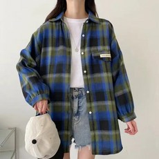 스타일 키 SK2532 오버핏 남녀공용 긴팔 체크 남방셔츠 빅사이즈 셔츠