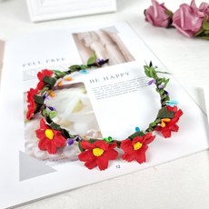 셀프 웨딩 촬영용 조화 화관 꽃머리띠, 화관 B타입 - 레드