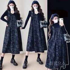 티류으스 여성 가을 겨울 임산부 타이업 상의 멜빵 원피스 2피스 세트 WY