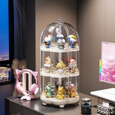 公仔展示盒 公仔盒 壓克力展示盒 公仔收納盒 盲盒收納盒 盲盒展示櫃 盲盒收納展示架 可旋轉全透明手辦展示柜 防塵泡泡瑪特玩, 1個, 奶油白【透明款】+电镀小熊,PET材质【2层】可放12只盲盒