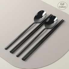 파격사은품 지제이 무광 수저 2인세트, 유광블랙, 2세트, 숟가락+젓가락
