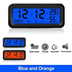 LCD數字汽車時鐘太陽能溫度濕度計背光汽車儀表板時鐘汽車內部, 藍紅色, 1個