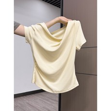 Yellwel 여성용 불규칙 오프숄더 반팔 티셔츠 여름 DJP