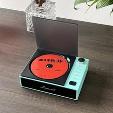 CD플레이어 스크린 휴대용 CD 플레이어 워크맨 빈티지 디스크 블루투스 스피커 앨범 올인원 선물, greener