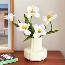 하스몰 데일리무드 인테리어 튤립꽃 + 화분 꽃병 세트, 1개, 화이트