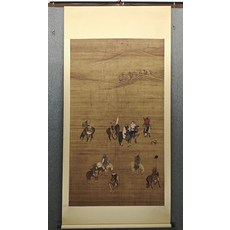 元代 劉貫道 元世祖出獵圖 絹本微噴複刻 裝飾畫掛畫 畫芯60x105釐米 裝裱立軸70x165釐米, 參考詳情頁