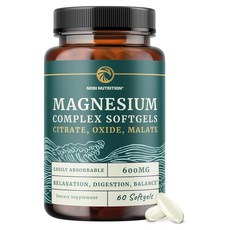 Nobinutrition 鎂複合物 檸檬酸鹽 氧化物 馬來酸鹽 600mg 軟膠囊, 1個, 60錠
