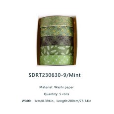 5 롤 포레스트 스크랩 와시 테이프 세트 다채로운 꽃 수채화 식물 데코 마스킹 스크랩북 접착제 DIY 저널 공예 216188, SDRT230630-9