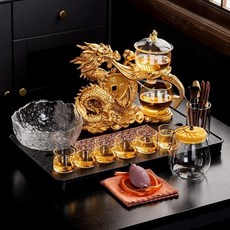 2025新款生肖龍茶具整套裝，耐熱防燙玻璃全半自動懶人磁吸泡茶器, 1個, 10龙腾盛世-简约大套装