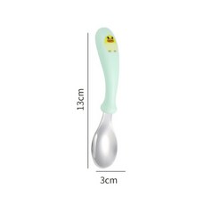 304不銹鋼兒童餐具高顏值可愛卡通寶寶吃飯勺叉訓練筷子防摔調羹, 1個, 如圖所示801, 綠色勺子